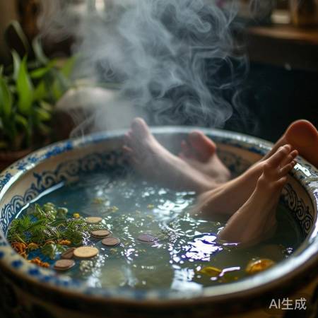陶瓷盆热水泡脚，缓解疲劳，促进