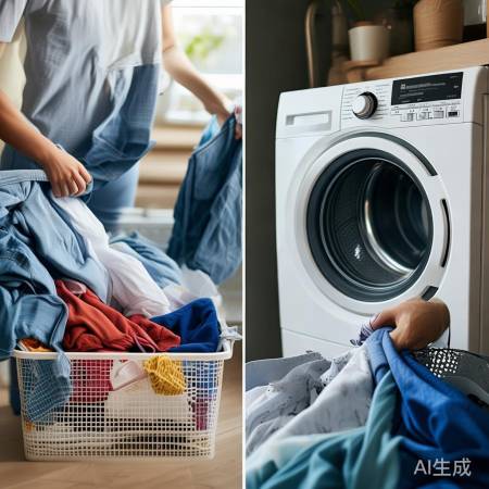 洗衣前分类、检查、泡洗。
