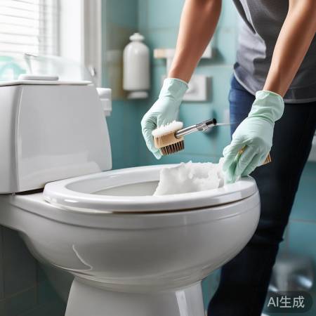 “猫咪马桶清洁术:轻刷除污渍”