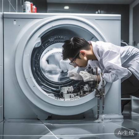 洗衣机外壳打开,检查进水阀。