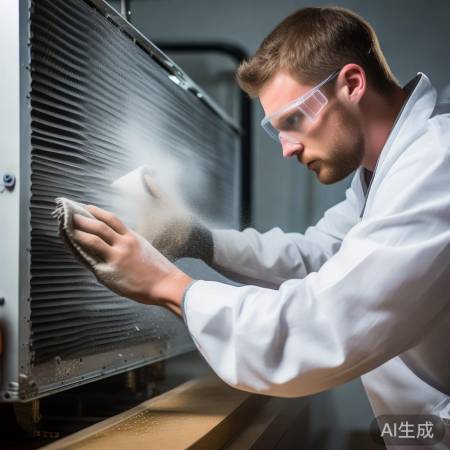 清洁空气能热水器冷凝器,勿用硬