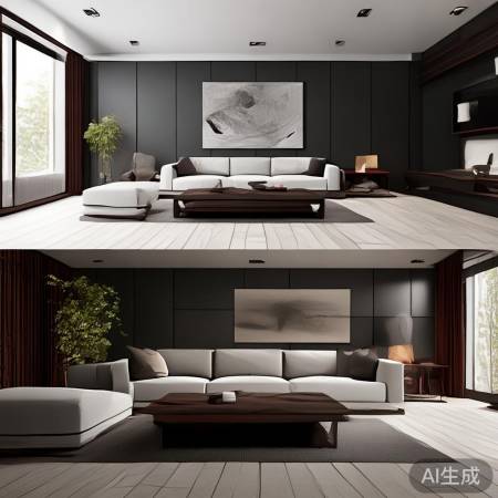 色彩搭配:简约黑白,中式棕红。