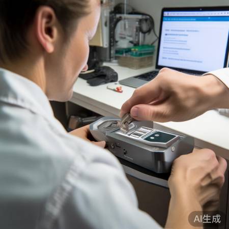 更换卡针,注意标记方向