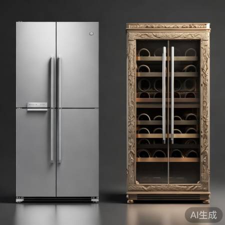 冰箱简朴，红酒柜典雅。