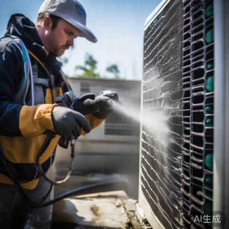 空调清洗:高压水枪除污,散热片