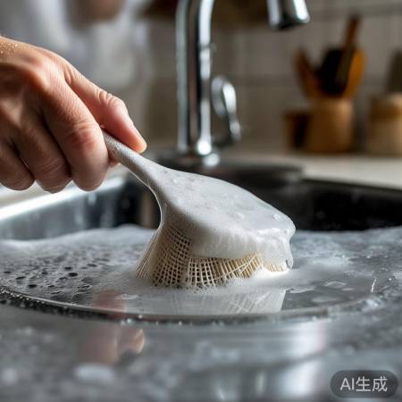 清洁过滤网,热水浸泡,冲净无残