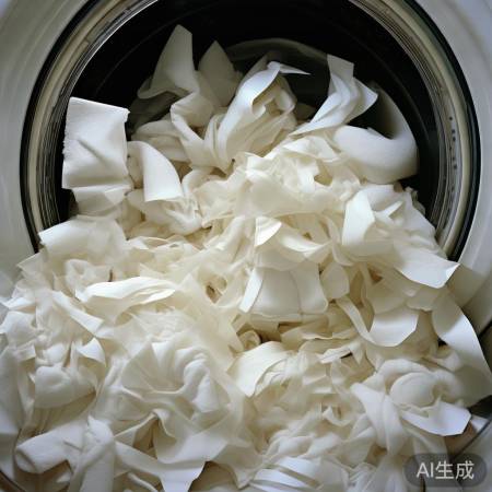 纸巾卫生纸勿入洗衣机,易缠堵。