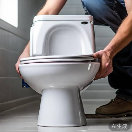马桶安装，水平放置，连接水箱。