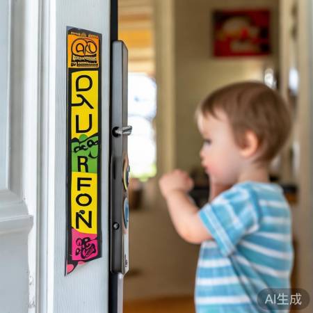 门把手贴警示标签，防孩子好奇操