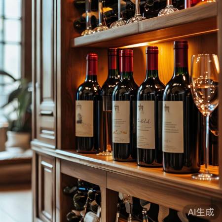 红酒杯与酒柜,品味生活档次升。