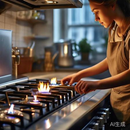 燃气灶点火前，检查管道漏气。