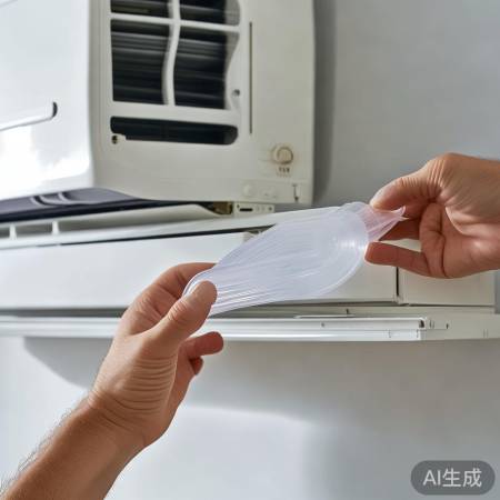 空调安装后，装防尘盖防堵塞。