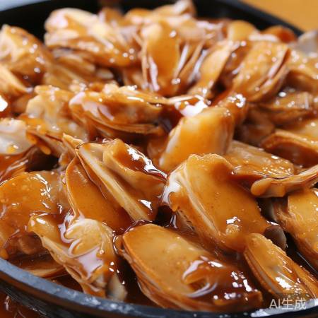 扇贝肉沾酱料,烤制香脆。