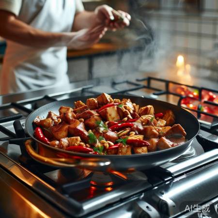 燃气灶炒宫保鸡丁，美味营养速成