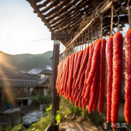 腊肠晾晒：除湿保质，57天风干