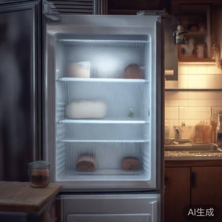 冰箱门未关紧，冷气泄露结冰。